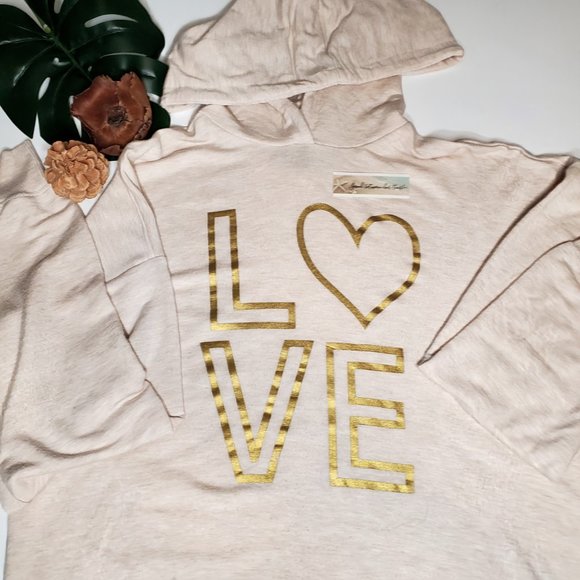 ReUnited-Marled Hoodie with LOVE Square Graphic Super Soft Terry Crop… - Picture 2 of 8